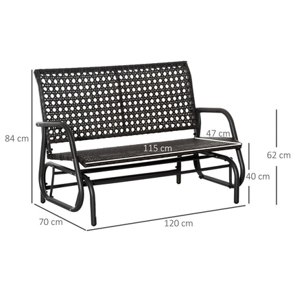 Outdoor poly rattan rocking bench, 2-seater, grey, 70x120x84 cm