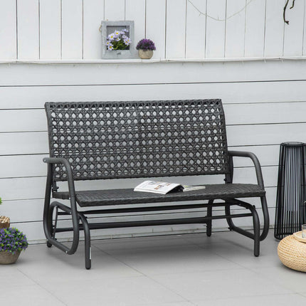 Outdoor poly rattan rocking bench, 2-seater, grey, 70x120x84 cm