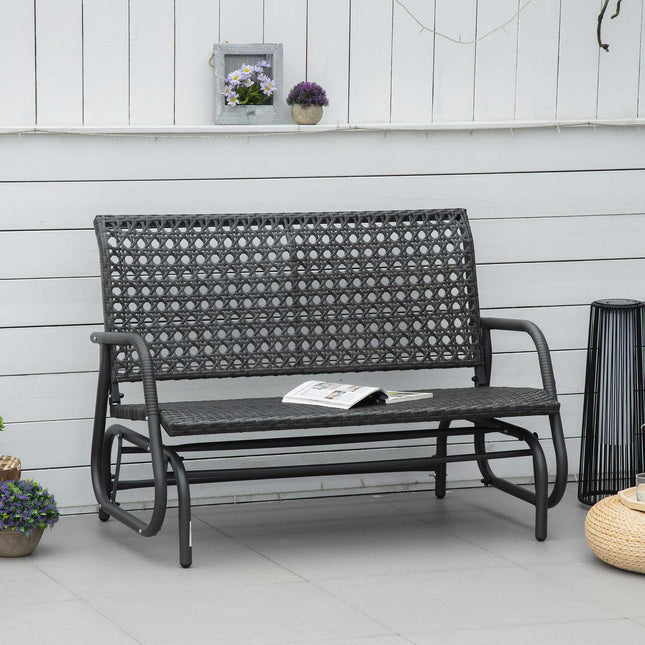 Polyrotan Schommelbank 2-Zits Buitenterras Tuin Loveseat Tuinschommel Met Rugleuning Bank Parkbank Grijs 70 X 120 X 84 Cm