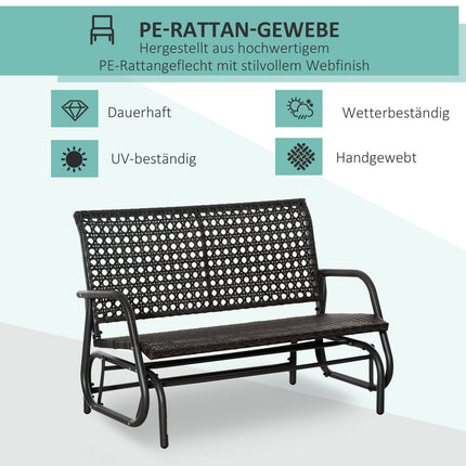 Outdoor poly rattan rocking bench, 2-seater, grey, 70x120x84 cm