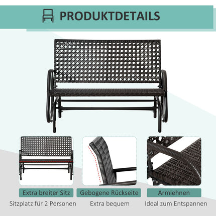 Outdoor poly rattan rocking bench, 2-seater, grey, 70x120x84 cm