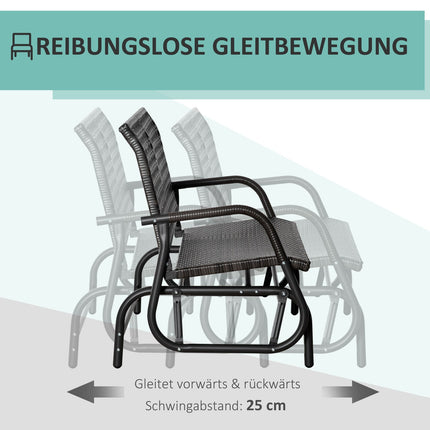 Outdoor poly rattan rocking bench, 2-seater, grey, 70x120x84 cm