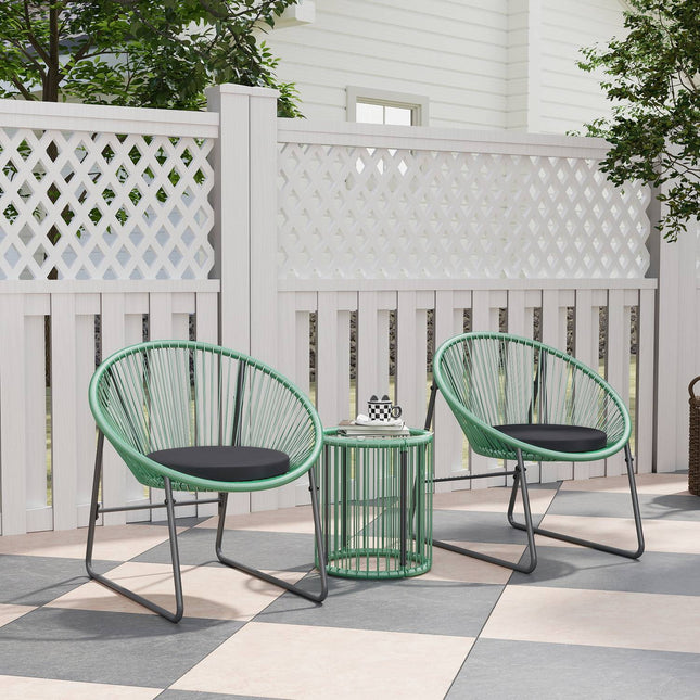 Polyrattan 3-piece Outdoor Lounge Set, green cushions