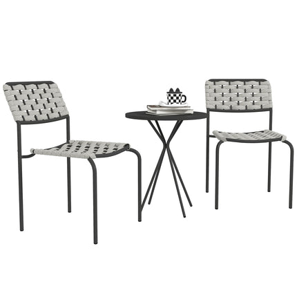 Polyrotan tuinmeubelset, outdoor lounge balkonmeubel voor 2 personen, 3-delige zitgroep met 2 stapelbare stoelen, tafel, weerbestendige tuinlounge voor in de tuin, terrasbalkon, grijs Aosoom
