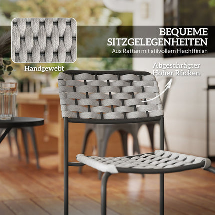 Polyrotan tuinmeubelset, outdoor lounge balkonmeubel voor 2 personen, 3-delige zitgroep met 2 stapelbare stoelen, tafel, weerbestendige tuinlounge voor in de tuin, terrasbalkon, grijs Aosoom