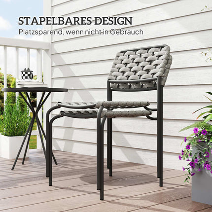 Polyrotan tuinmeubelset, outdoor lounge balkonmeubel voor 2 personen, 3-delige zitgroep met 2 stapelbare stoelen, tafel, weerbestendige tuinlounge voor in de tuin, terrasbalkon, grijs Aosoom
