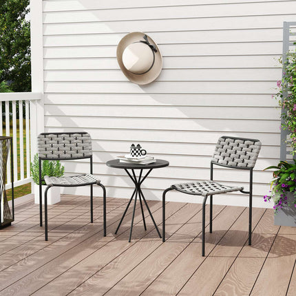 Polyrotan tuinmeubelset, outdoor lounge balkonmeubel voor 2 personen, 3-delige zitgroep met 2 stapelbare stoelen, tafel, weerbestendige tuinlounge voor in de tuin, terrasbalkon, grijs Aosoom