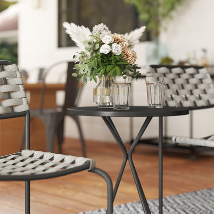 Polyrotan tuinmeubelset, outdoor lounge balkonmeubel voor 2 personen, 3-delige zitgroep met 2 stapelbare stoelen, tafel, weerbestendige tuinlounge voor in de tuin, terrasbalkon, grijs Aosoom