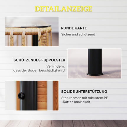 Tuintafel van polyrotan, 65 x 65 x 43 cm, weerbestendige bijzettafel, vierkante terrastafel met glazen blad, salontafel, balkontafel, tuinmeubelen voor tuin, terras, balkon, natuurlijk hout Aosom