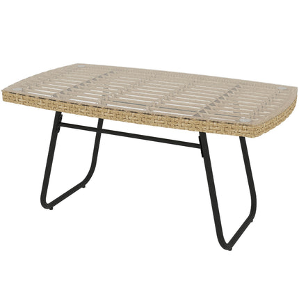 Outdoor poly rattan side table, UV resistant, glass top