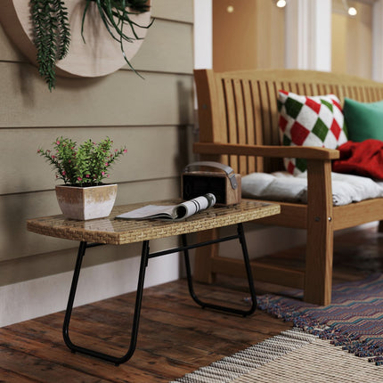 Outdoor poly rattan side table, UV resistant, glass top