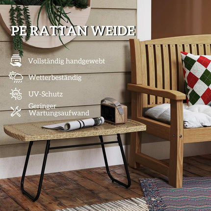Outdoor poly rattan side table, UV resistant, glass top