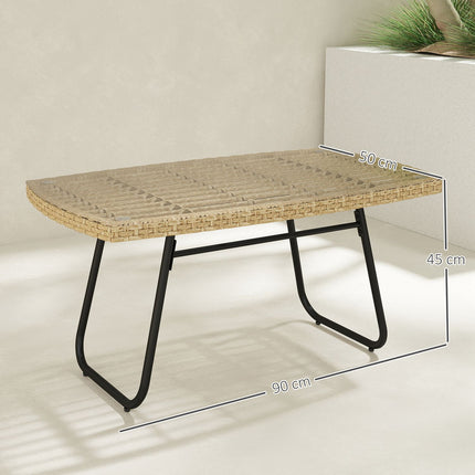 Outdoor poly rattan side table, UV resistant, glass top