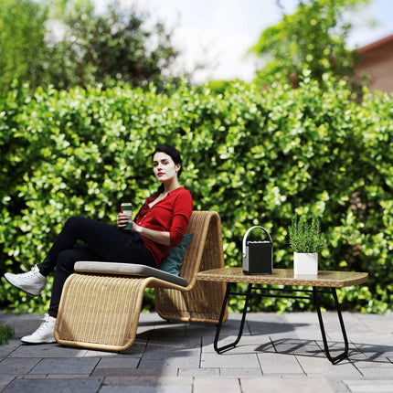 Outdoor poly rattan side table, UV resistant, glass top