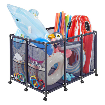 Pool Float Storage Bin, 125x84x84 cm, Rolling Mesh, Side Pockets