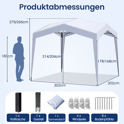 Pop-Up 3x3m Waterproof Gazebo with Wheels, Stakes & Ropes
