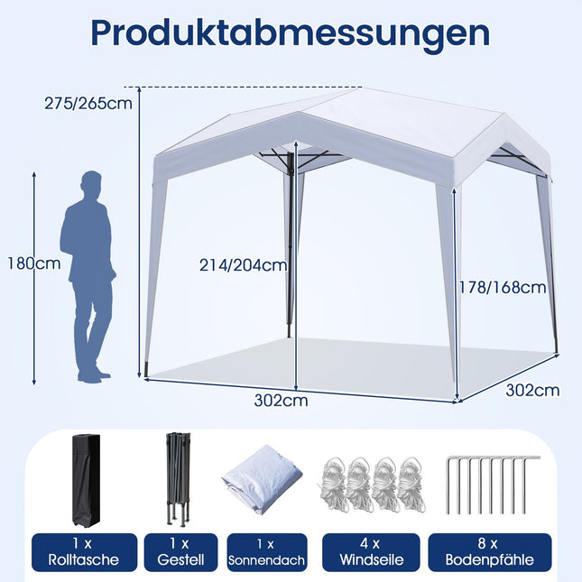 Pop-Up 3x3m Waterproof Gazebo with Wheels, Stakes & Ropes