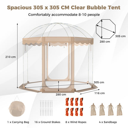 Pop-Up Bubble Tent 10x10 Ft, 8-10 Person, Clear PVC