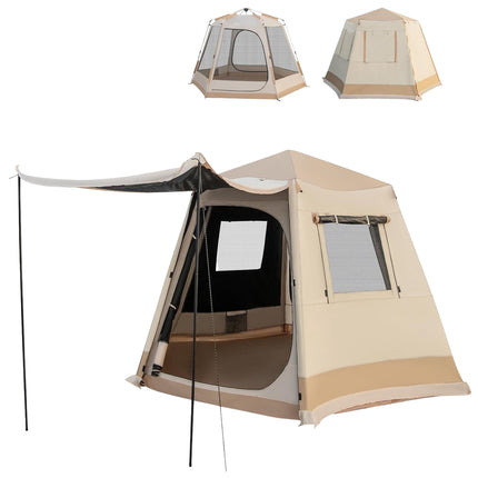 Pop-Up Camping Tent, 1-Min Setup, 4-6 Person, Beige