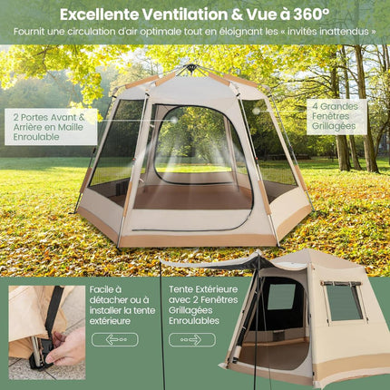 Pop-Up Camping Tent, 1-Min Setup, 4-6 Person, Beige