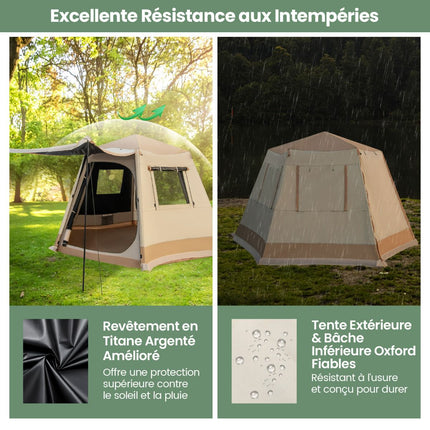 Pop-Up Camping Tent, 1-Min Setup, 4-6 Person, Beige