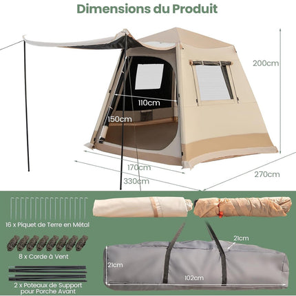 Pop-Up Camping Tent, 1-Min Setup, 4-6 Person, Beige