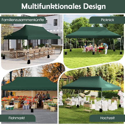 Pop-Up Canopy Tent 300x600 cm, Adjustable Height, Green
