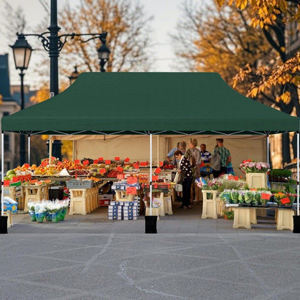 Pop-Up Canopy Tent 300x600 cm, Adjustable Height, Green