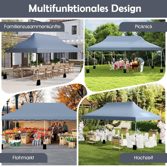 Pop-Up Canopy Tent 300x600 cm, Adjustable Height, Grey