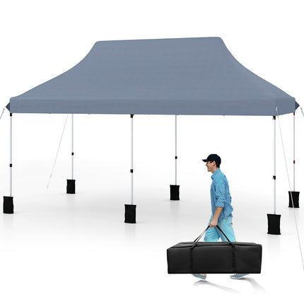 Pop-Up Canopy Tent 300x600 cm, Adjustable Height, Grey