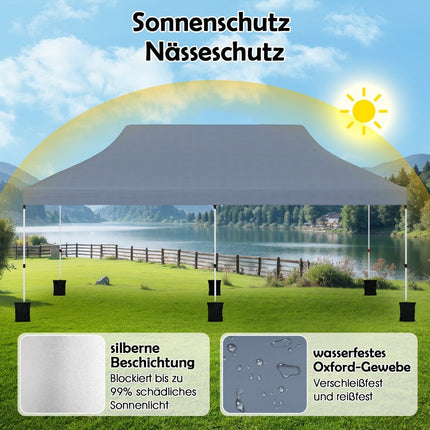 Pop-Up Canopy Tent 300x600 cm, Adjustable Height, Grey