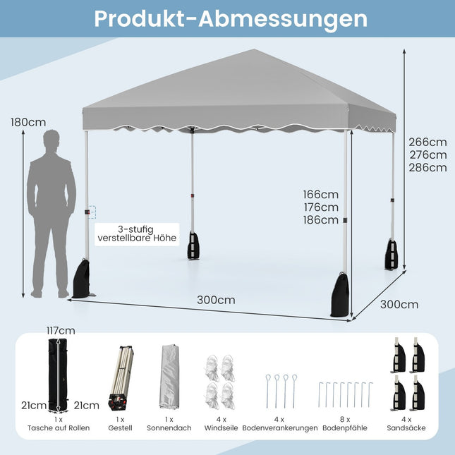 Pop-Up Canopy Tent 3x3m, Waterproof, Portable with Accessories