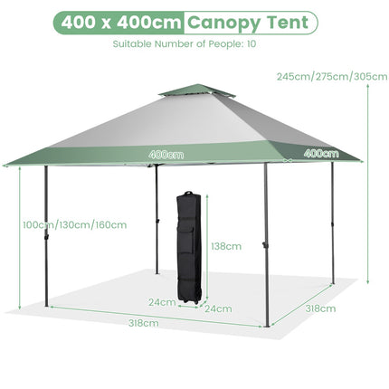 Pop-Up Canopy Tent 4x4m, Adjustable Height, Wheeled Bag