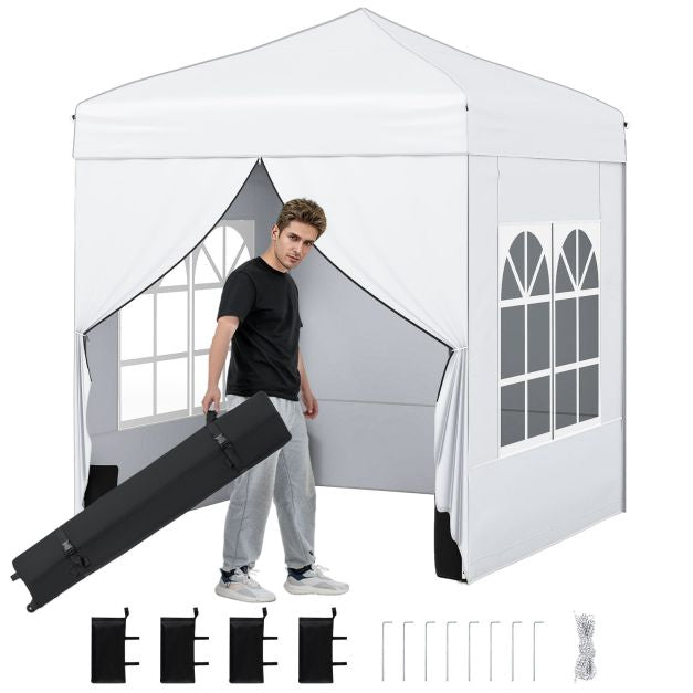 Pop Up Canopy Tent 6.5x6.5 Ft, 4 Sidewalls, Wheeled Bag