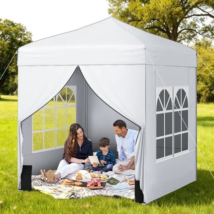 Pop Up Canopy Tent 6.5x6.5 Ft, 4 Sidewalls, Wheeled Bag