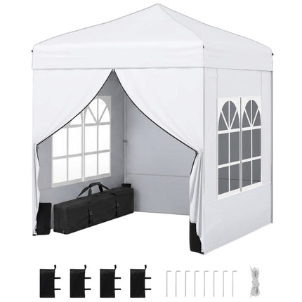 Pop Up Canopy Tent 6.5x6.5 Ft, 4 Sidewalls, Wheeled Bag