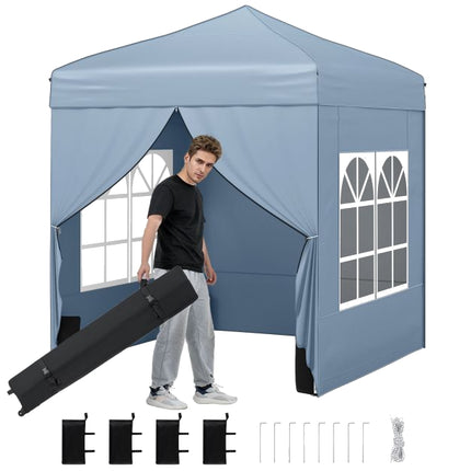 Pop-Up Canopy Tent 6.5x6.5 ft, 4 Sidewalls, Wheeled Bag