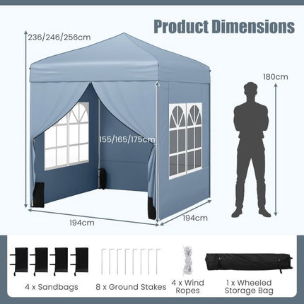 Pop-Up Canopy Tent 6.5x6.5 ft, 4 Sidewalls, Wheeled Bag