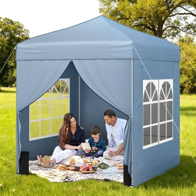Pop-Up Canopy Tent 6.5x6.5 ft, 4 Sidewalls, Wheeled Bag