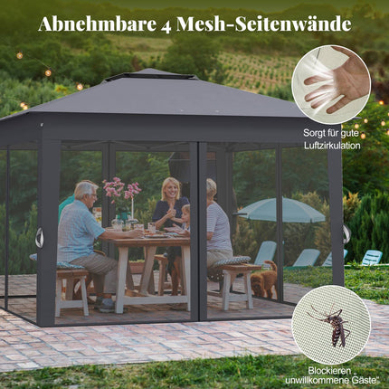 Pop Up Canopy Tent with Mesh Sides, 337x337cm, Gray