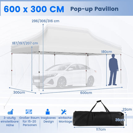 Pop-Up Event Canopy Tent, 300x600 cm, Adjustable Height