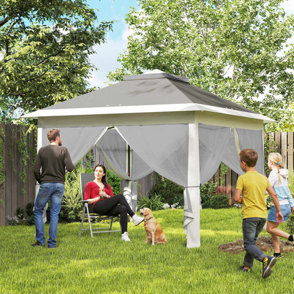 Pop-Up Garden Pavilion, Metal Frame, Grey, 330x330x288 cm