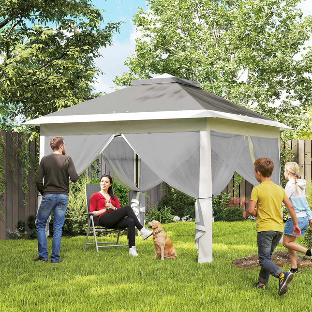 Pop-Up Garden Pavilion, Metal Frame, Grey, 330x330x288 cm