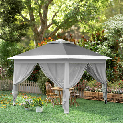 Pop-Up Garden Pavilion, Metal Frame, Grey, 330x330x288 cm