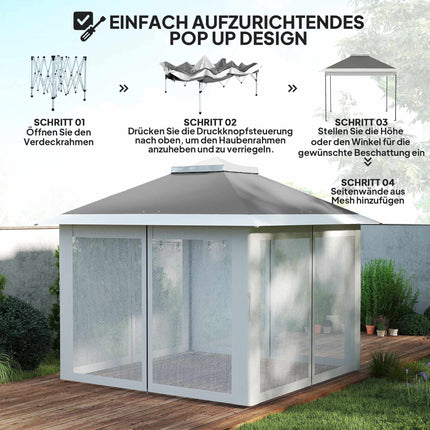 Pop-Up Garden Pavilion, Metal Frame, Grey, 330x330x288 cm