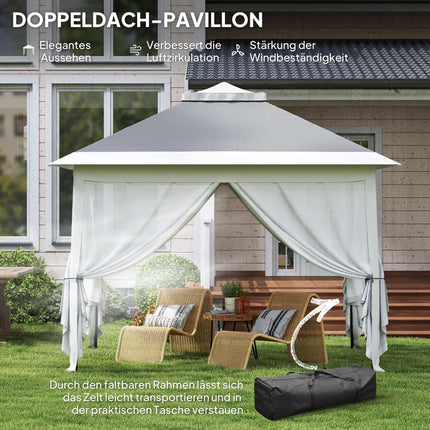 Pop-Up Garden Pavilion, Metal Frame, Grey, 330x330x288 cm