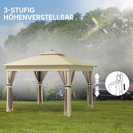 Pop-Up Gazebo 3.3x3.3m, Water-Resistant, LED, Mosquito Net