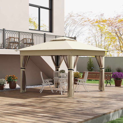 Pop-Up Gazebo 3.3x3.3m, Water-Resistant, LED, Mosquito Net
