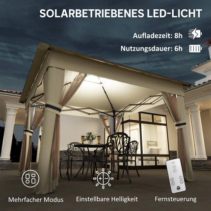 Pop-Up Gazebo 3.3x3.3m, Water-Resistant, LED, Mosquito Net