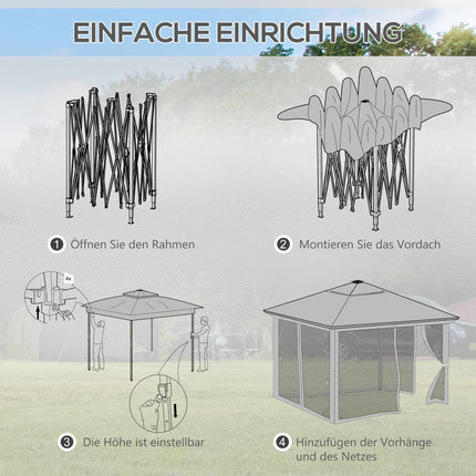 Pop-Up Gazebo 3.3x3.3m, Water-Resistant, LED, Mosquito Net